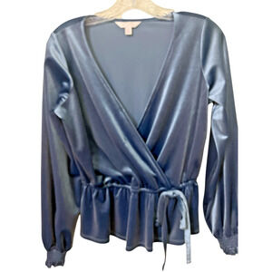 LC Lauren Conrad Women's Sz XS Top Long Sleeve Wrap Look Velvet Event Glam